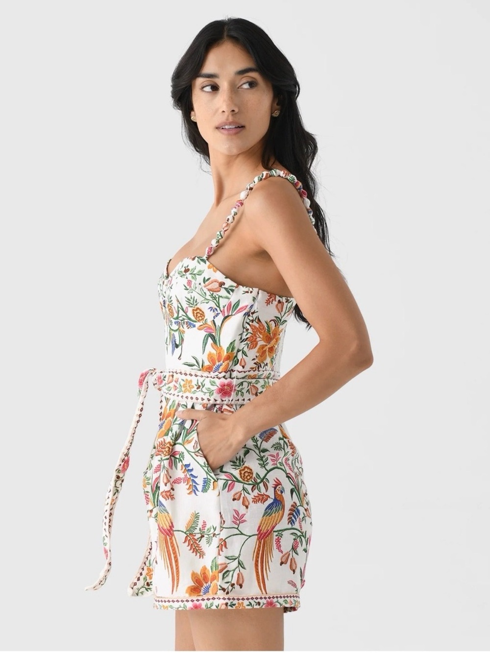 Farm Rio Off-White Delicate Forest Euroflax™ Premium Linen Romper NWT SIZE SMALL - Picture 5 of 15